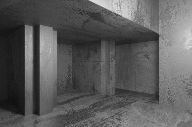 Soyut iç dizayn beton oda. Mimarlık geçmişi. 3d oluşturma