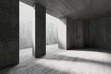 Soyut iç dizayn beton oda. Mimarlık geçmişi. 3d oluşturma