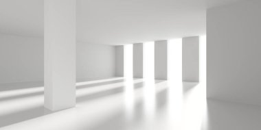 Beyaz Modern mimari iç arka plan. 3D render illüstrasyon