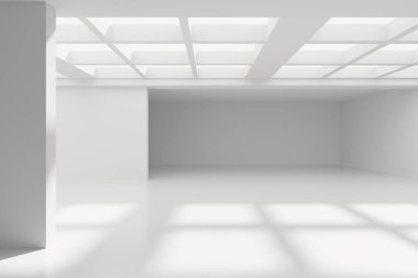 Beyaz Modern mimari iç arka plan. 3D render illüstrasyon