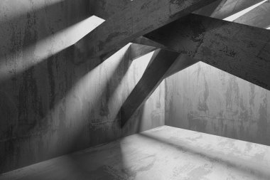 Soyut boş modern iç mekan. Beton duvarlar. Mimarlık geçmişi. 3d oluşturma