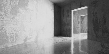 Soyut boş modern iç mekan. Beton duvarlar. Mimarlık geçmişi. 3d oluşturma