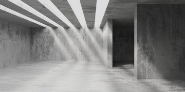 Soyut iç dizayn beton oda. Mimarlık geçmişi. 3d oluşturma