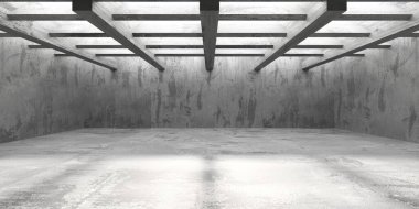 Soyut boş modern iç mekan. Beton duvarlar. Mimarlık geçmişi. 3d oluşturma