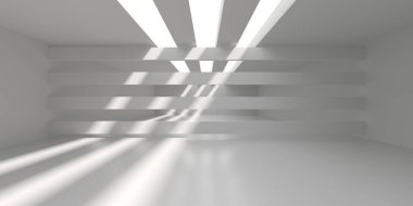 Beyaz Modern mimari iç arka plan. 3D render illüstrasyon