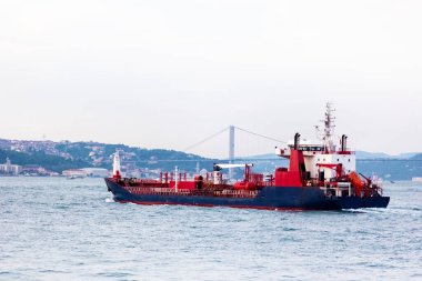 Kargo gemisi İstanbul 'da Golden Horn' da. Şehir görünümü