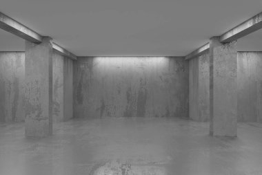 Soyut iç dizayn beton oda. Mimarlık geçmişi. 3d oluşturma