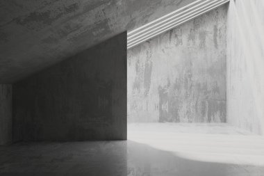 Soyut mimari iç plan. Modern beton oda. 3d oluşturma