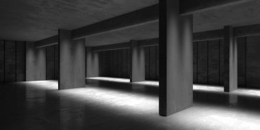 Soyut iç dizayn beton oda. Mimarlık geçmişi. 3d oluşturma