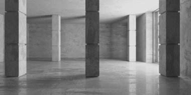 Soyut boş modern iç mekan. Beton duvarlar. Mimarlık geçmişi. 3d oluşturma