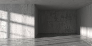 Soyut boş modern iç mekan. Beton duvarlar. Mimarlık geçmişi. 3d oluşturma