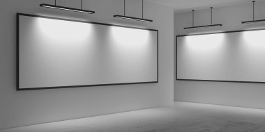 Modern sergi salonu iç mimarisi. Galeri odası arka planı. 3d oluşturma