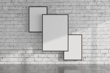 Boş resimli galeri odası. İçerisi soyut olarak boş. 3d oluşturma