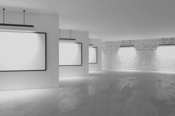 Pokój Galerii Pustymi Zdjęciami Abstrakcyjne Puste Wnętrze Renderowanie — Zdjęcie stockowe