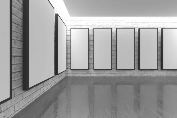 Gallery room with blank pictures. Abstract empty interior. 3d rendering