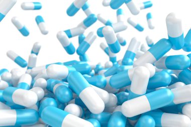 Farklı ilaç hapları antibiyotik hapları. Çoklu renk hapları ve hap kapsülleri. 3d oluşturma