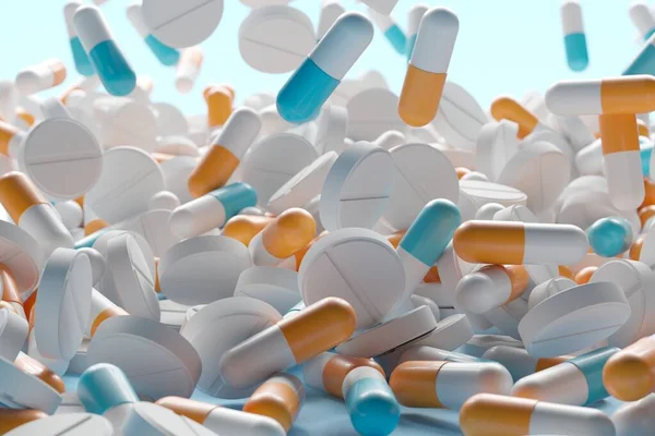 Különböző Gyógyszerek Antibiotikum Tabletták Többszínű Tabletták Tabletták Kapszulák Renderelés — Stock Fotó