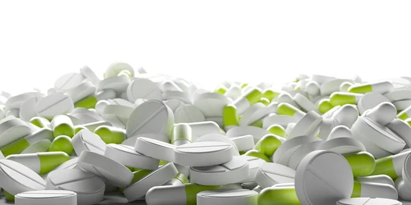 Montón Píldoras Medicinales Receta Medicamentos Para Medicamentos Tratamiento Renderizado — Foto de Stock