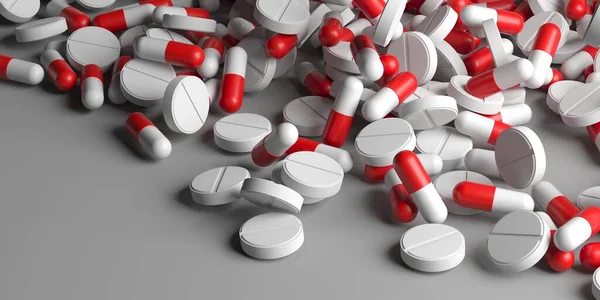 Medicamenti Farmaceutici Mucchio Pillole Capsula Con Antibiotico Medicina Rendering — Foto Stock