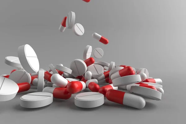 Pharmaceutical Medicament Heap Capsule Pills Medicine Antibiotic Rendering — Stock Photo, Image