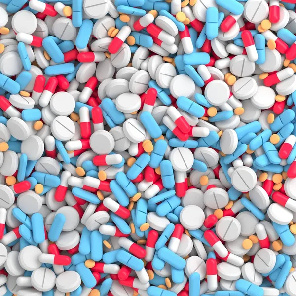 Különböző Gyógyszerek Antibiotikum Tabletták Többszínű Tabletták Tabletták Kapszulák Renderelés — Stock Fotó