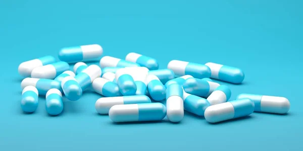 Pharmazeutische Arzneimittel Haufen Kapselpillen Mit Antibiotika Darstellung — Stockfoto