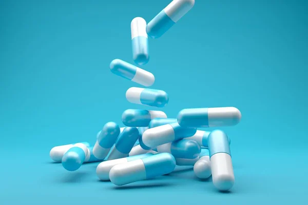 異なる薬錠剤抗生物質薬 多色の錠剤と錠剤カプセル 3Dレンダリング — ストック写真