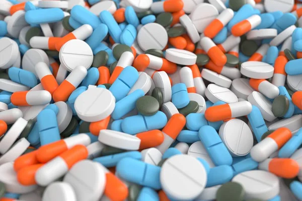 Monte Remédios Prescrição Medicamentos Para Tratamento Medicamentoso Renderização — Fotografia de Stock