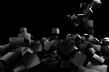 Kaotik koyu siyah küp arka planı. 3d oluşturma