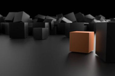 Farklı bir küp. Kalabalıktan çık. Eşsiz bir kavram. 3d oluşturma