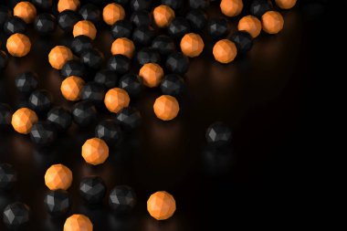 Koyu ve turuncu kürelerin soyut arka plan yüzeyi. 3d oluşturma