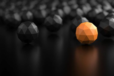 Koyu ve turuncu toplarla liderlik kavramı. 3d oluşturma