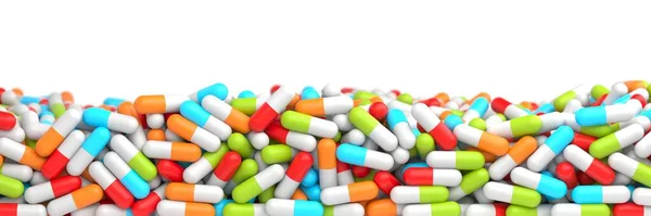 Soins Santé Pile Pilules Colorées Concept Médecine Rendu — Photo