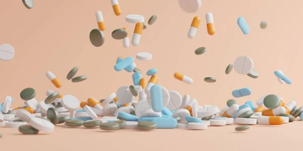 Různé Léky Povrchu Rozmanité Farmaceutické Pilulky Vykreslování — Stock fotografie