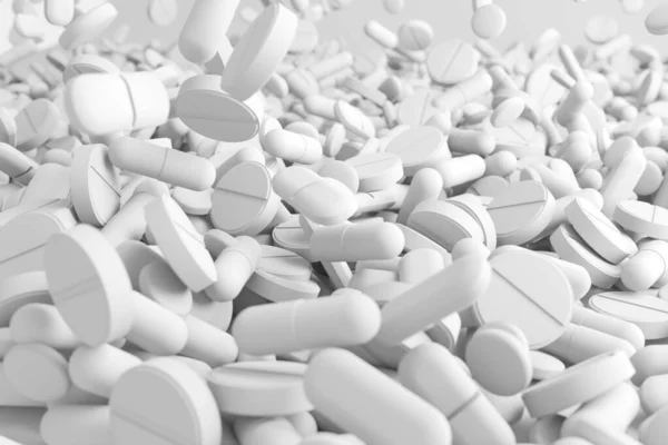 Medicinali Diversi Sulla Superficie Pillole Farmaceutiche Assortite Rendering — Foto Stock