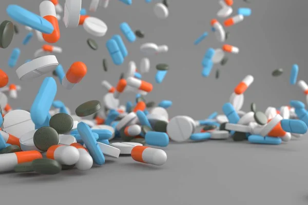 Medicamento Farmacêutico Heap Pílulas Cápsula Com Antibiótico Medicamento Renderização — Fotografia de Stock