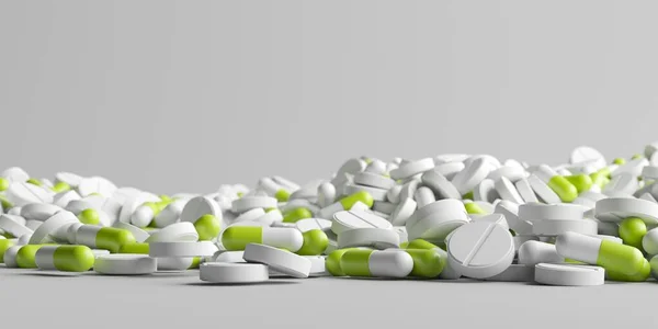 Таблетки Антибиотиками Многоцветные Таблетки Капсулы Таблетками Рендеринг — стоковое фото