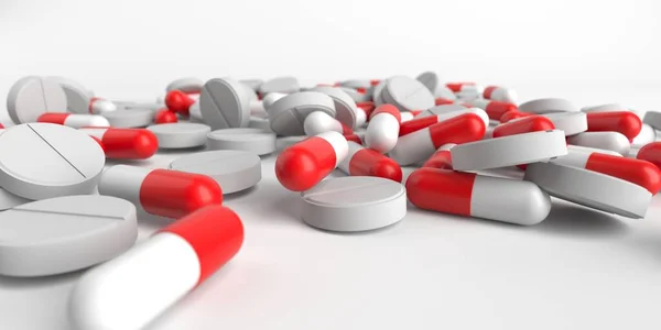 Фармацевтические Препараты Куча Капсул Антибиотиками Рендеринг — стоковое фото