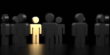 Grubun lideri. Liderlik ve takım çalışması konsepti. 3d oluşturma