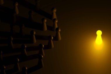 Kalabalık bir iş örgütü. Liderlik ve takım çalışması konsepti. 3B görüntüleme
