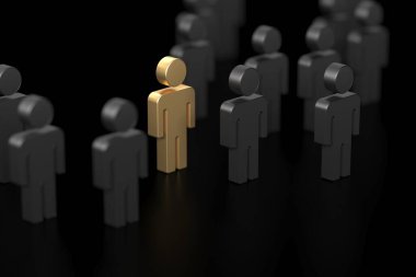 Kalabalıktan uzak duruyor. Başarı, Bireysellik, Eşsizlik, Liderlik. 3d oluşturma