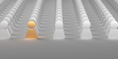 Kalabalıktan uzak duruyor. Başarı, Bireysellik, Eşsizlik, Liderlik. 3d oluşturma