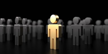 Kalabalıktan uzak duruyor. Başarı, Bireysellik, Eşsizlik, Liderlik. 3d oluşturma