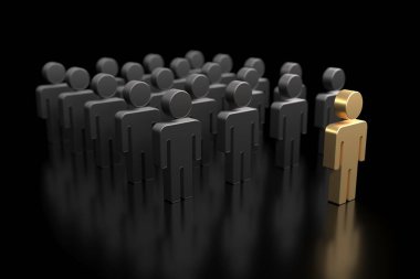 Kalabalıktaki tek kişi. Liderlik ve mükemmellik kavramı. 3d oluşturma