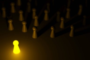 Takım lideri. Kalabalıktan uzak duruyor. Eşitsizlik kavramı. 3d oluşturma