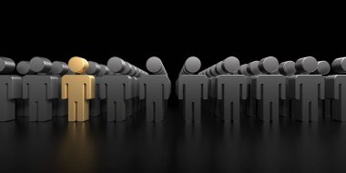 Takım lideri. Kalabalıktan uzak duruyor. Eşitsizlik kavramı. 3d oluşturma