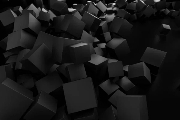 Chaotic Dark Black Cubes Background Rendering — Stock Photo, Image