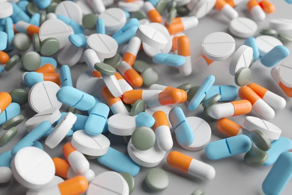 Gyógyszergyógy Szer Egy Halom Kapszula Antibiotikummal Renderelés — Stock Fotó