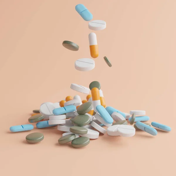 Différents Médicaments Surface Pilules Pharmaceutiques Assorties Rendu — Photo