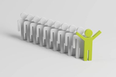 Kalabalıktaki farklı biri. Eşsiz bireysellik konsepti 3D yorumlama